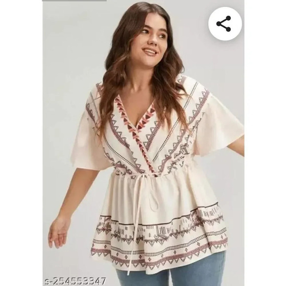 BloomChic women's cream boho printed elastic waistband blouse  - size 12 - Picture 7 of 7